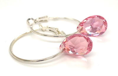 Light Rose Crystal Teardrop on Sterling Silver Hoop by Dani'z Designz