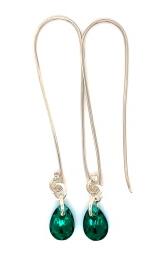 Mini Emerald Teardrop Crystal Earrings on Long Wire by Dani'z Designz Montana