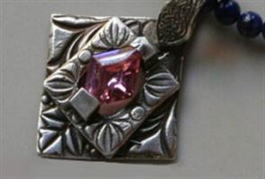 Multi Layer Recycled Silver Pendant with Pink Stone Center Montana