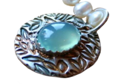 True Blue Romance Silver Pendant with Calcendony Cabochon Center